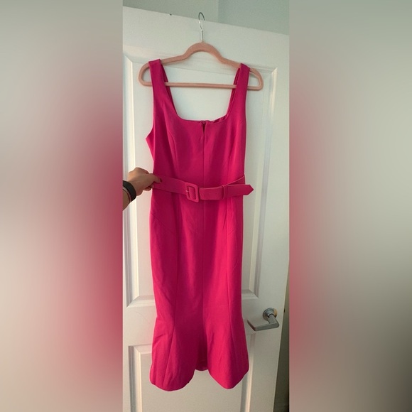 Melanie Lyne Pink Flared Tulip Hem Belted Dress - Size 6 - Picture 3 of 13